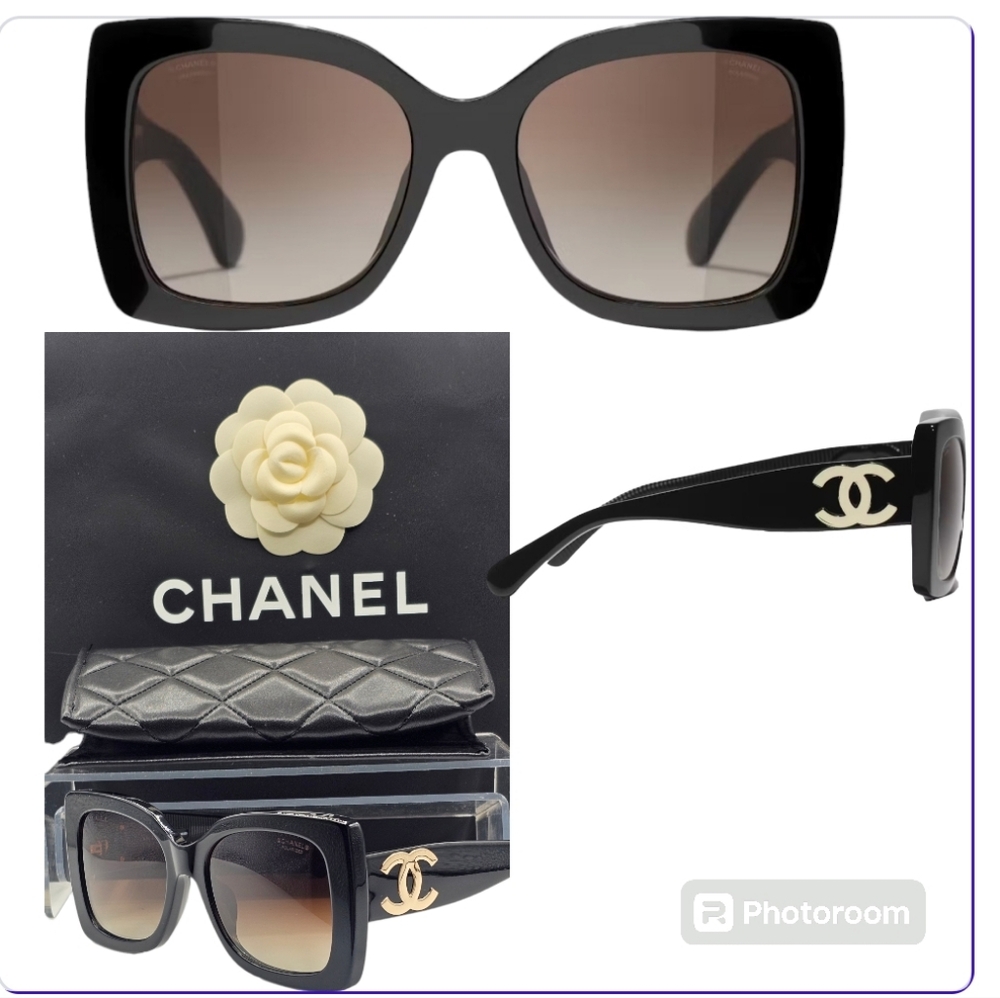 CHANEL Black Sunglasses with Gold Accents - Picture 2 of 12
